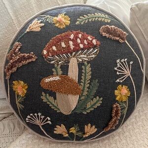 Embroidered Mushroom Accent Pillow